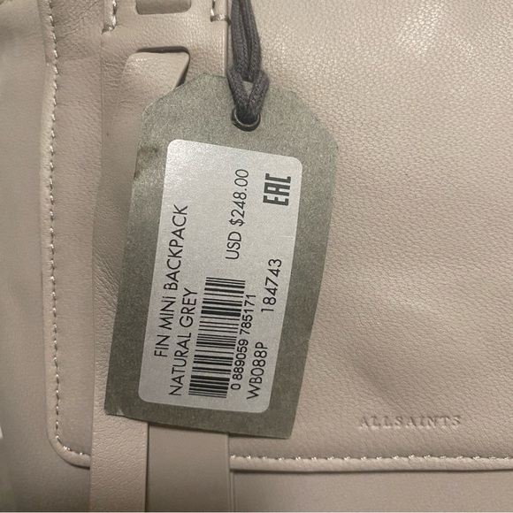 NWT ALLSAINTS Fin Leather Mini Convertible Backpack/Crossbody in Natural Grey main image 16